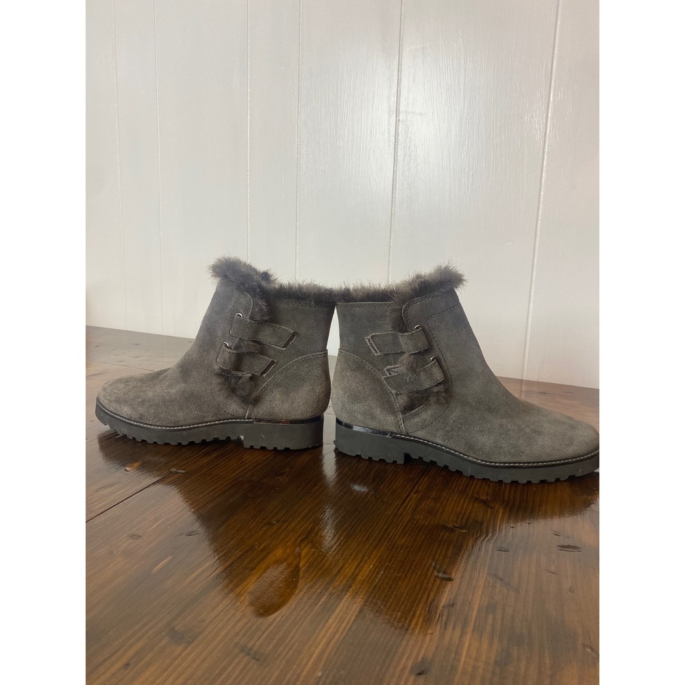Franco Sarto Grey Suede Faux Fur Trim Ankle Boots Women 8M SKU DC1 - Picture 5 of 8